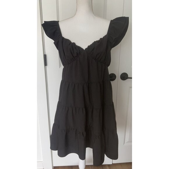 Anthropologie Endless Rose Tiered Mini Dress Black‎ Size M - Picture 9 of 9